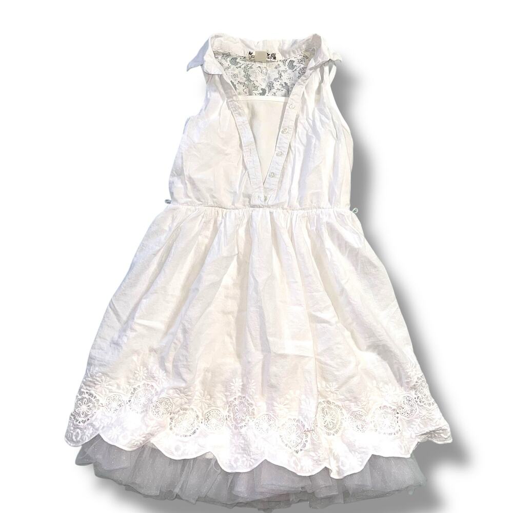 Knit Works Girls Party Dress Lace Sleeveless Embroidered Skirt White Size 12